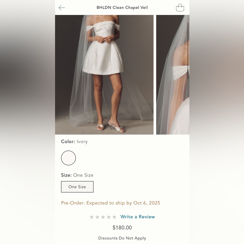 NWT BHLDN Clean Chappel Veil - Ivory - Picture 4 of 4